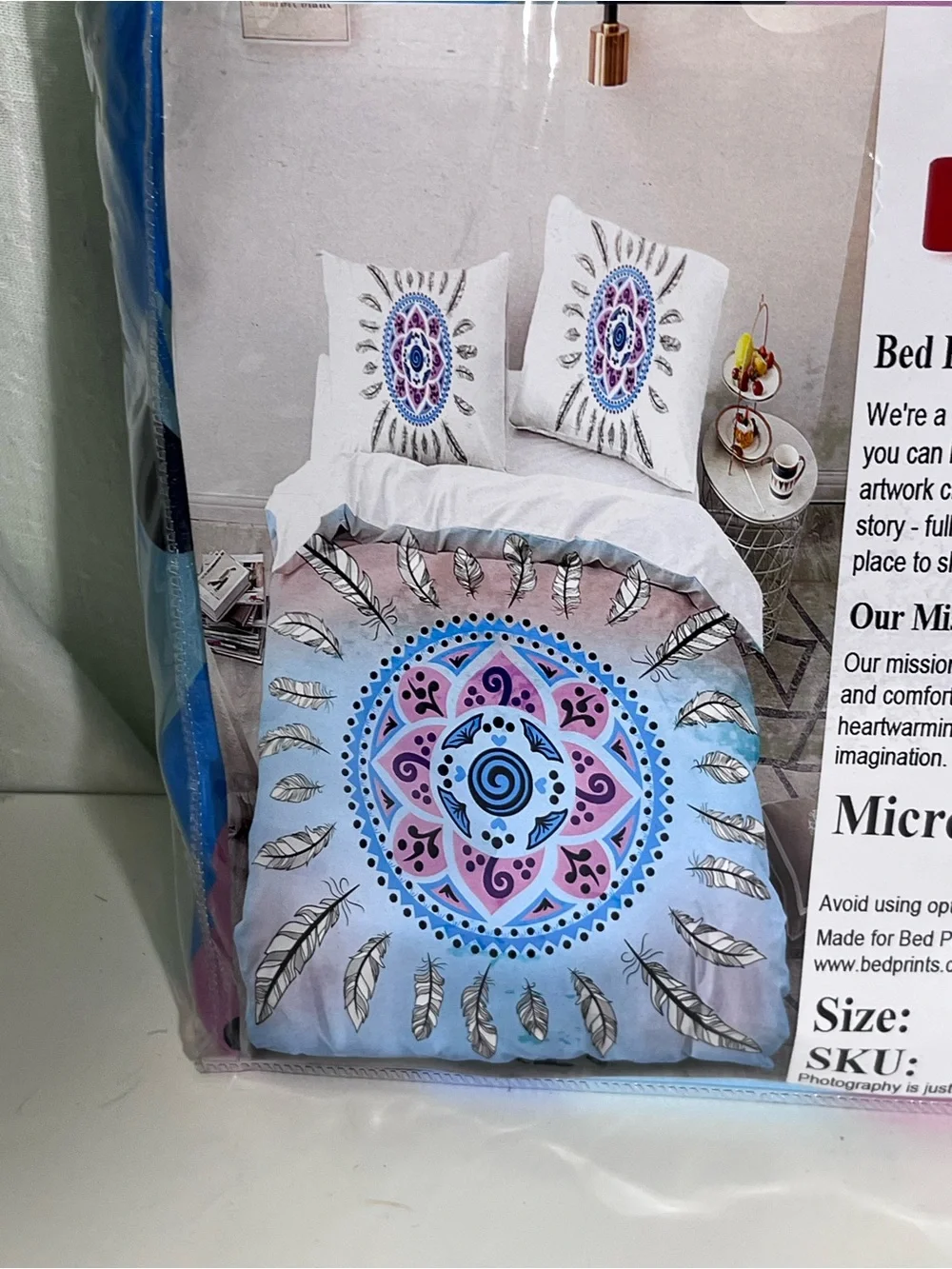 Bed Prints USA King Mandala Feather Dreamcatcher 3 Piece Duvet Cover Set